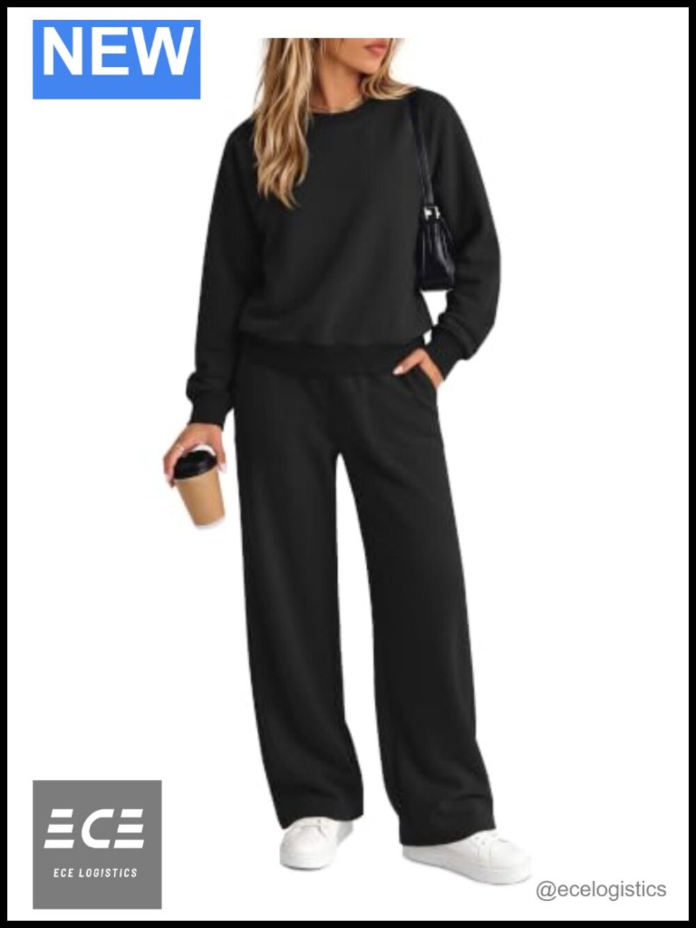 Women's 2 Piece Lounge Set Crewneck Sweatshirt Wide Leg Sweatpants